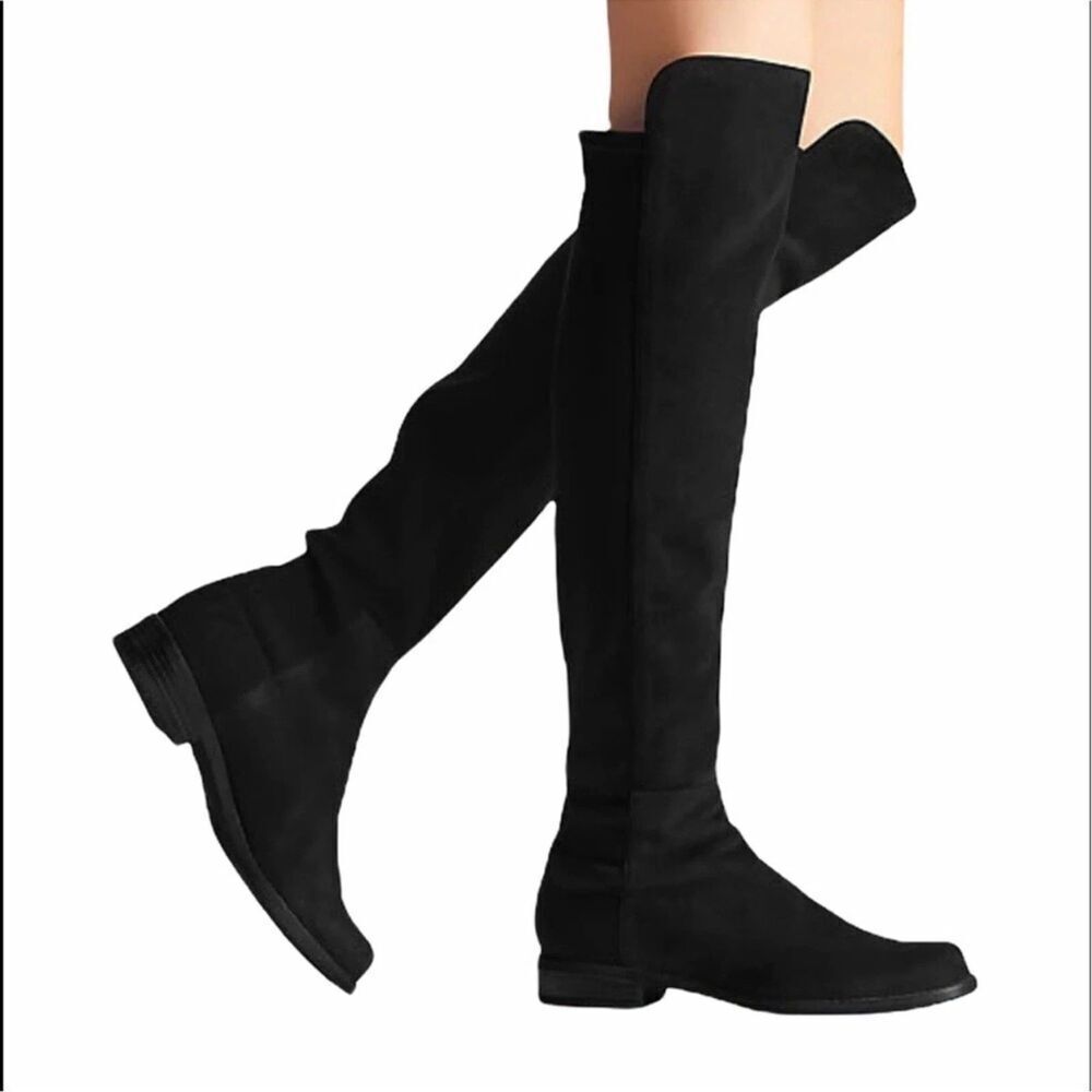 New Stuart Weitzman 5050 Black Suede Iconic Over The Knee Stretch Boots NEW Size